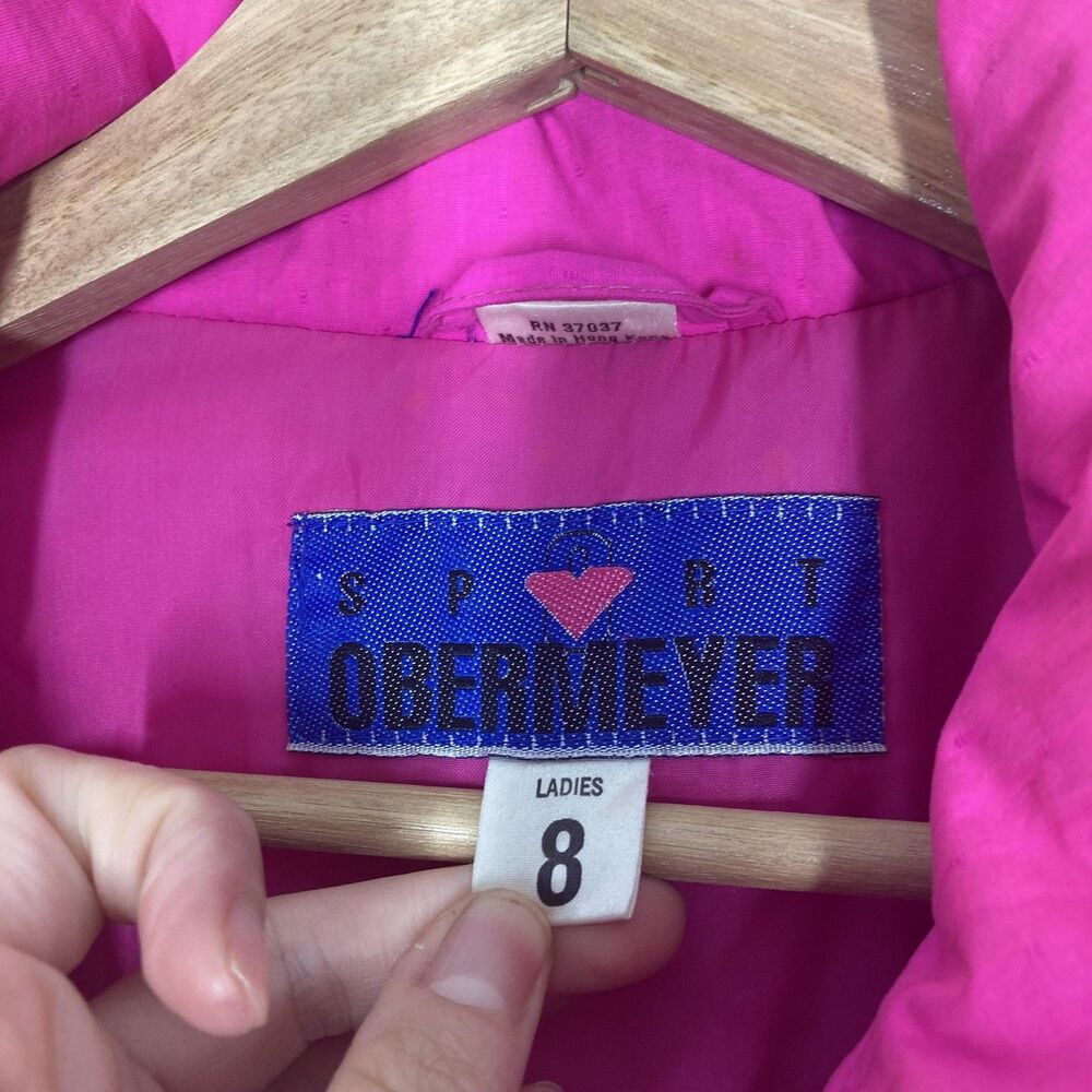 VINTAGE Sport Obermeyer Jacket Womens 8 Pink Colorblock Diamond Ski Puffer 90s - Picture 14 of 16